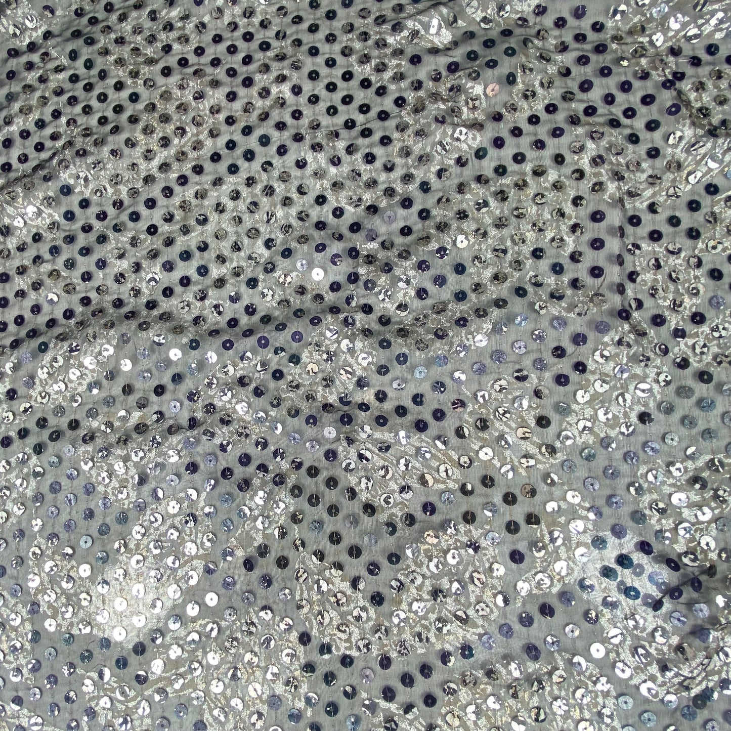 Sequin Printed Embriodered Chiffon - Black/Silver
