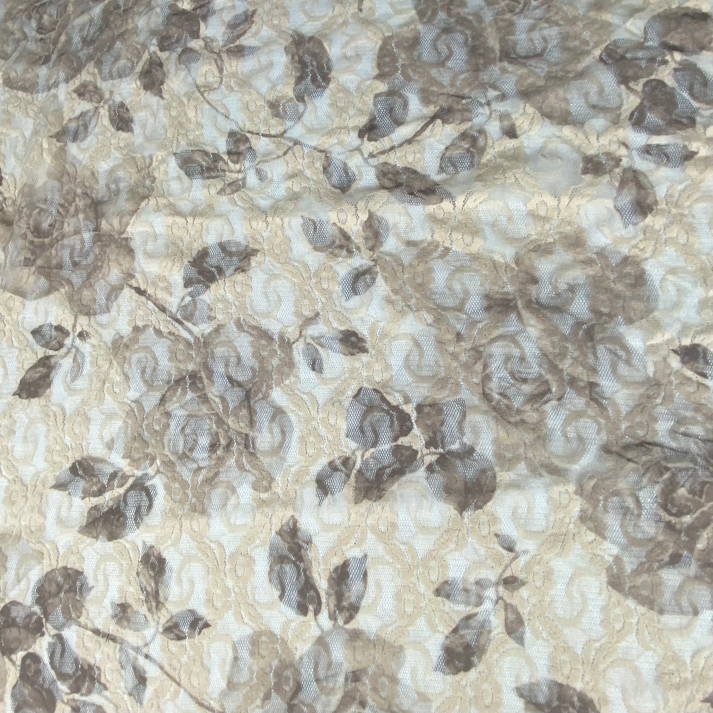 Floral Printed Stretch Lace - Beige