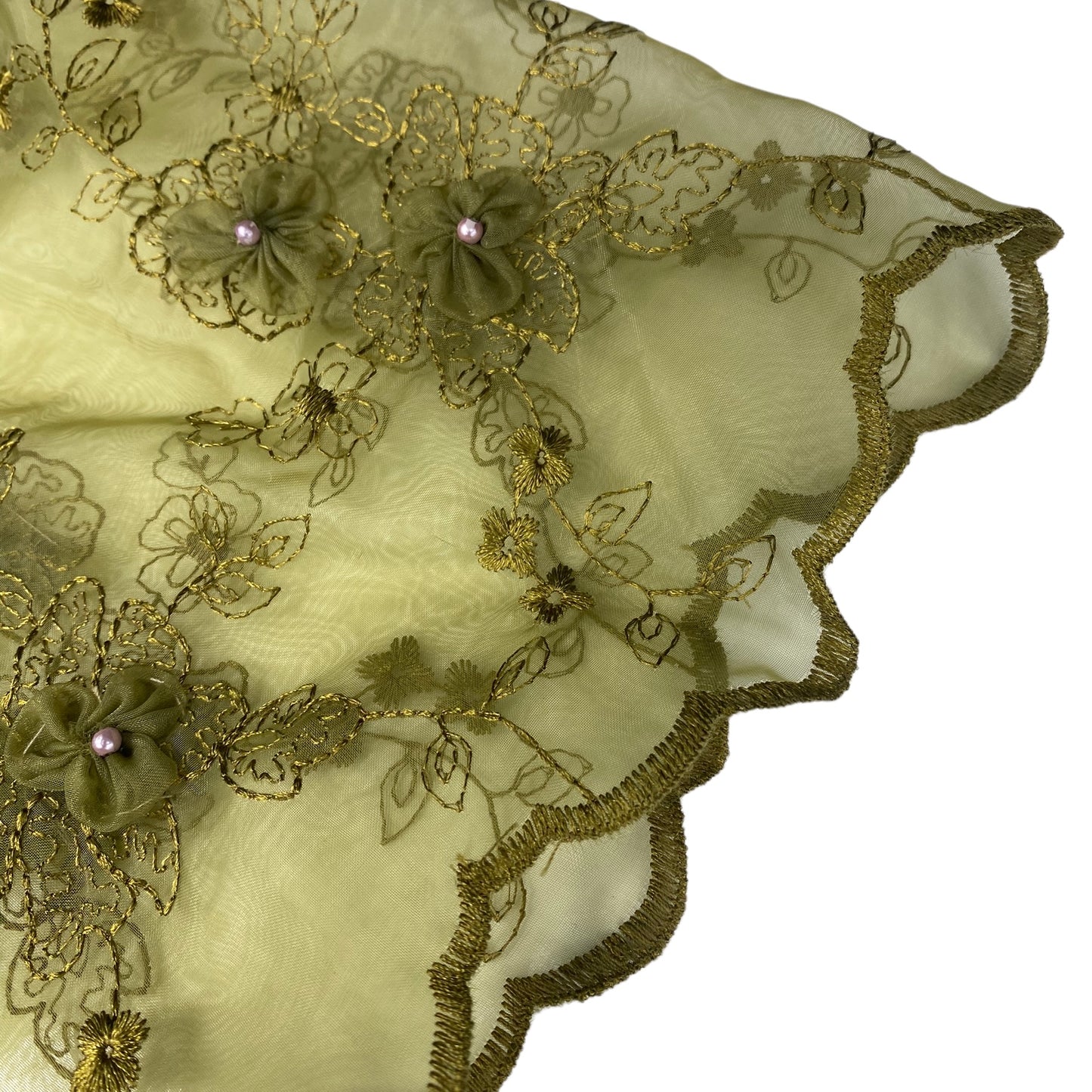 Floral Pearl Embroidered Organza - Green