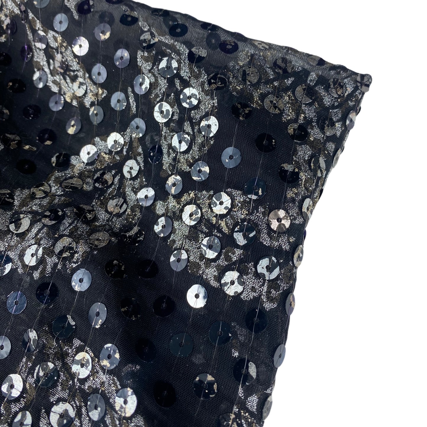 Sequin Printed Embriodered Chiffon - Black/Silver