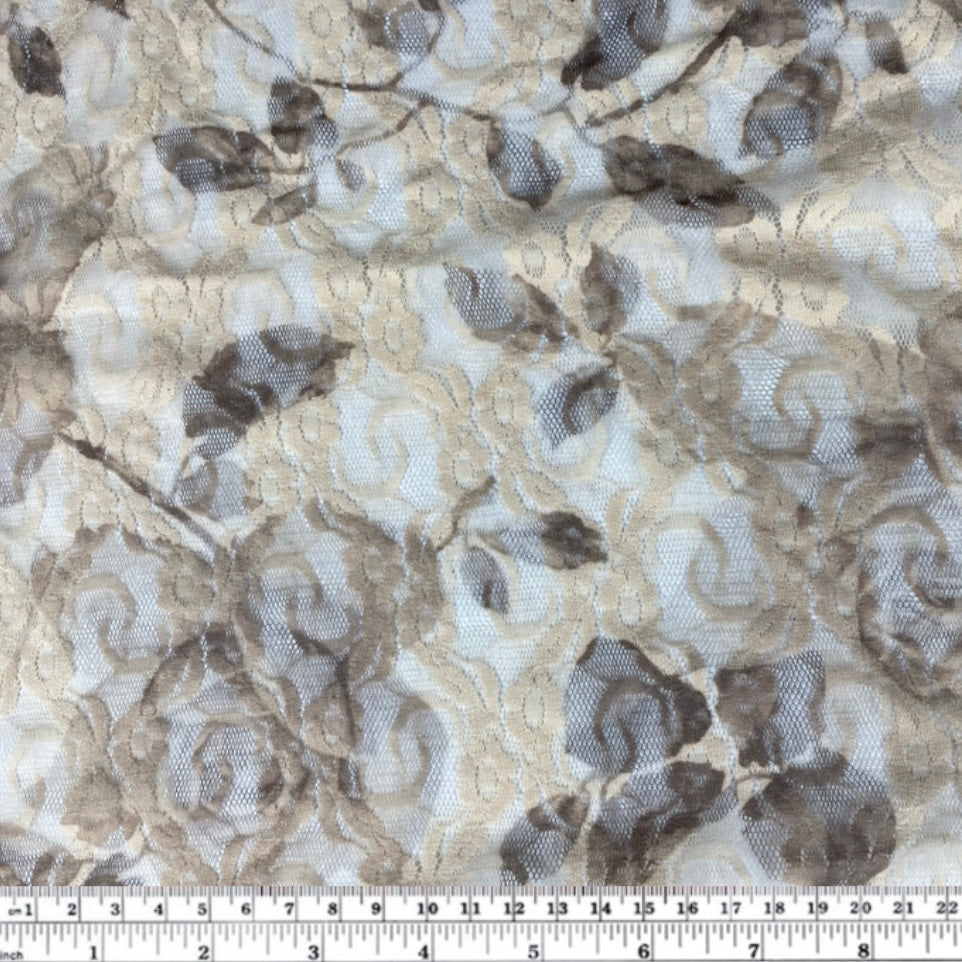 Floral Printed Stretch Lace - Beige
