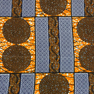Waxed African Printed Cotton - Orange / Blue / Black / White