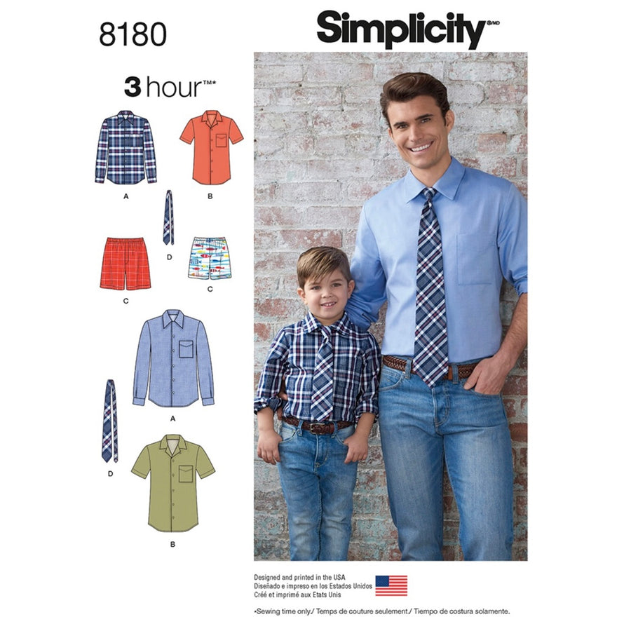 Simplicity S8180 - Men’s And Boys' Shirt Short Sewing Pattern