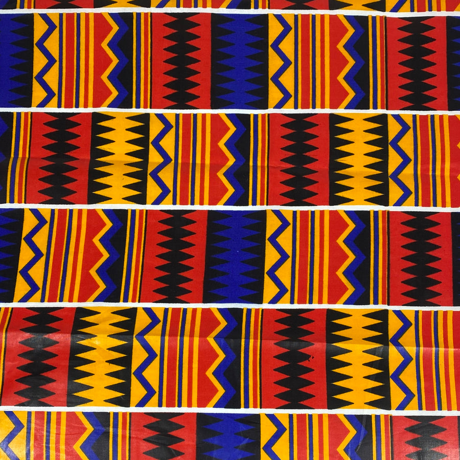 Waxed African Printed Cotton - Yellow / Blue / Red / Black