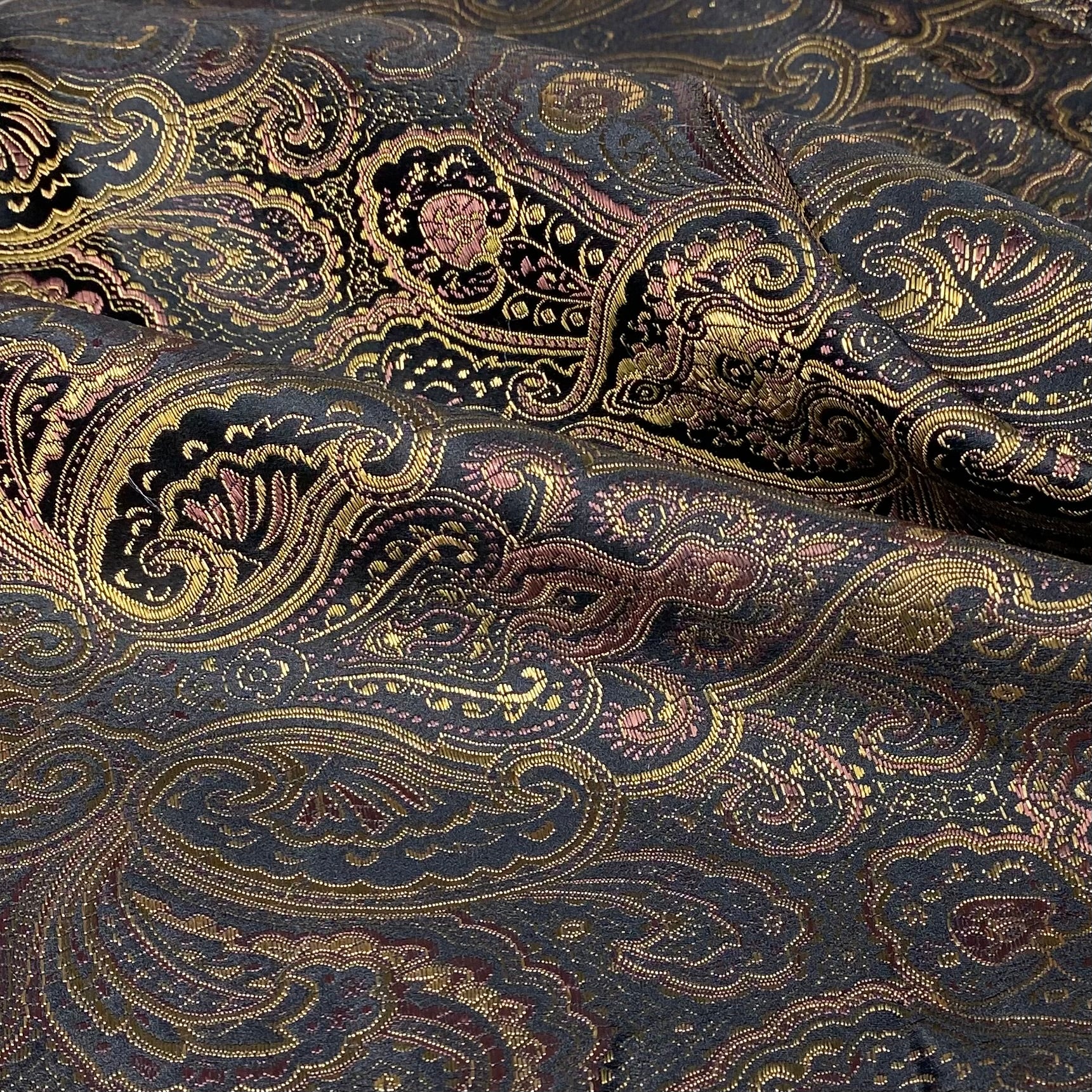 Polyester Paisley Jacquard - Black / Brown / Gold - Remnant