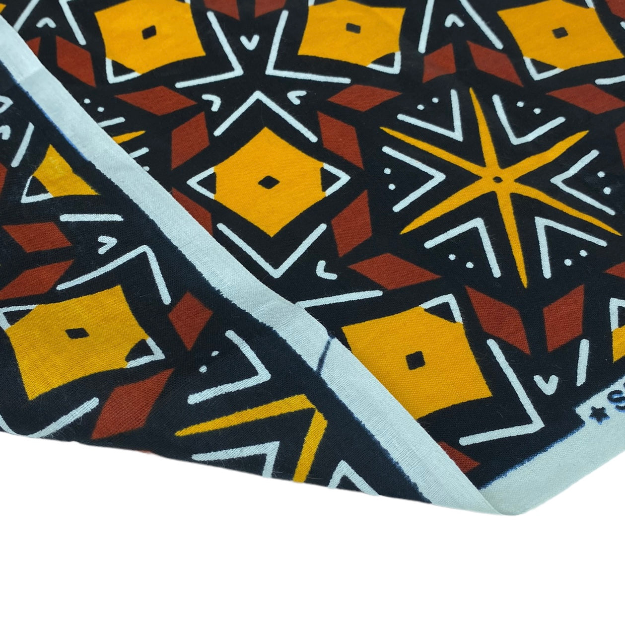 Waxed African Printed Cotton - Black / Yellow / Brown