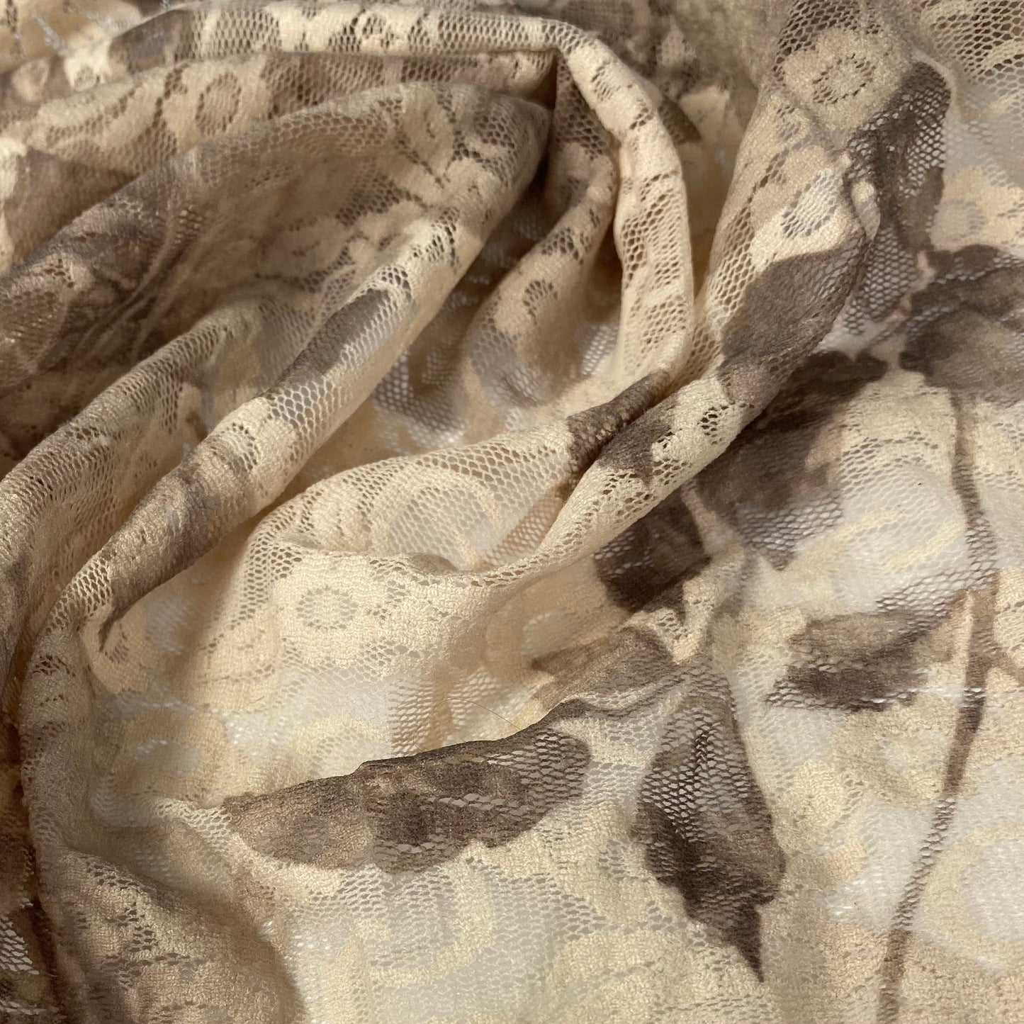 Floral Printed Stretch Lace - Beige