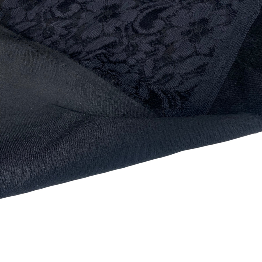 Floral Corded Lace Bonded on Polyester Knit - Black