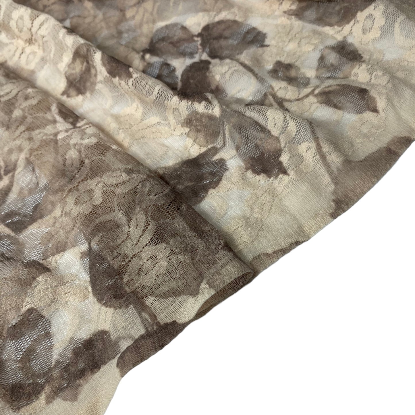 Floral Printed Stretch Lace - Beige