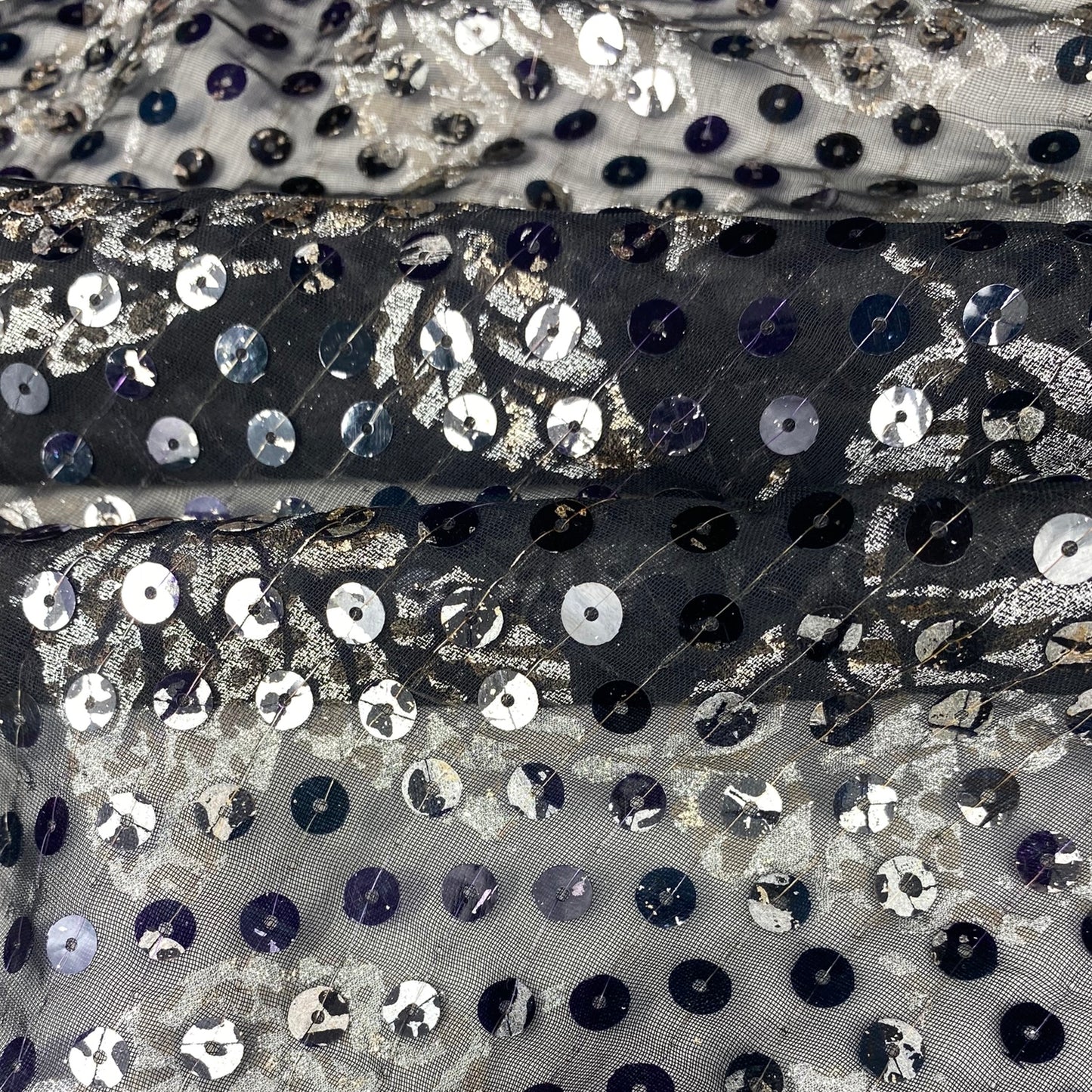 Sequin Printed Embriodered Chiffon - Black/Silver