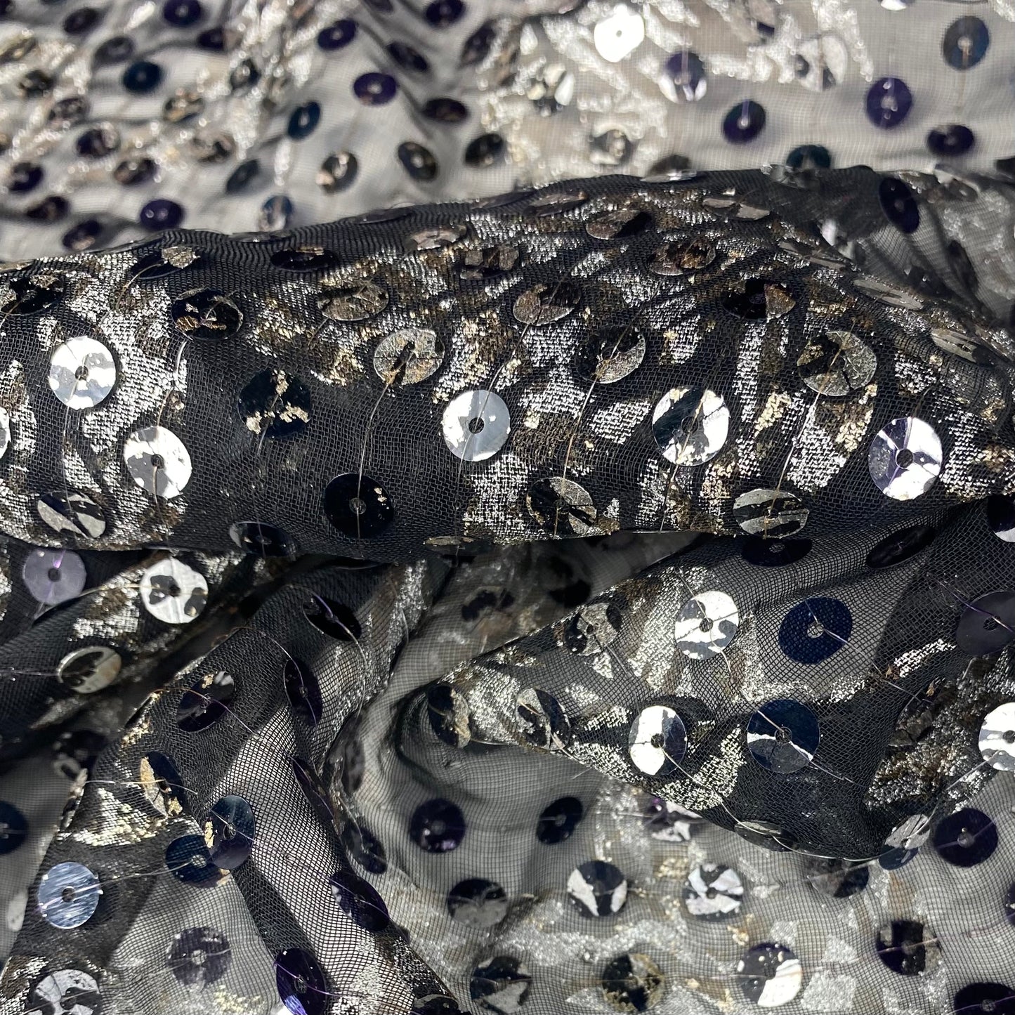 Sequin Printed Embriodered Chiffon - Black/Silver