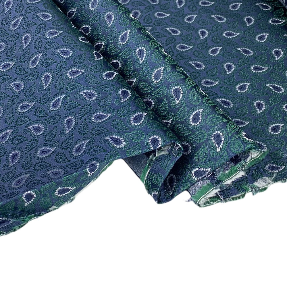 Paisley Silk/Polyester Jacquard - Green / Navy / White - Remnant