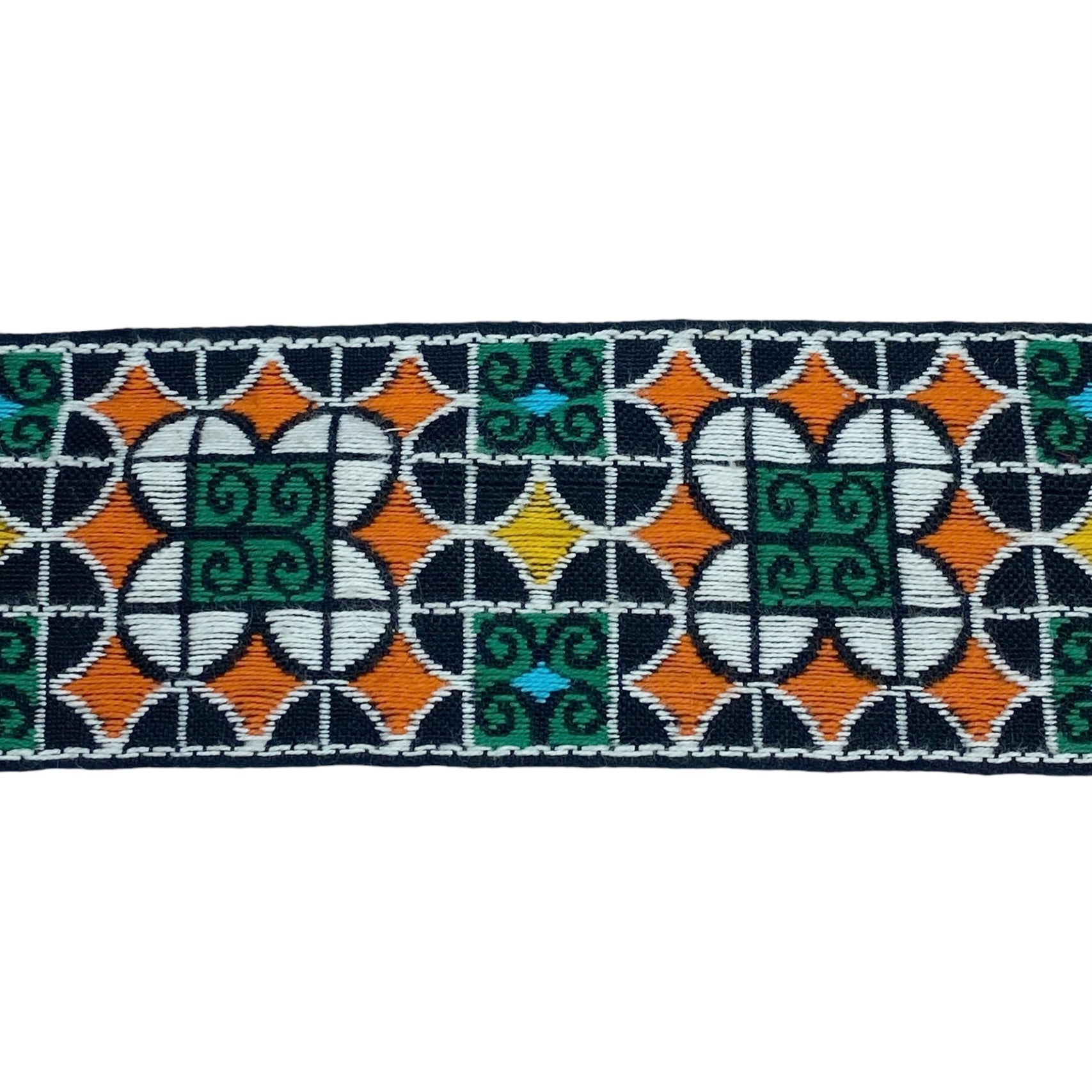 Woven Floral Jacquard Ribbon  - Black/White/Orange/Green/Yellow