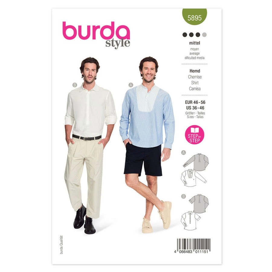 Burda Style 5895 - Semi-fitted Mens Shirt Sewing Pattern