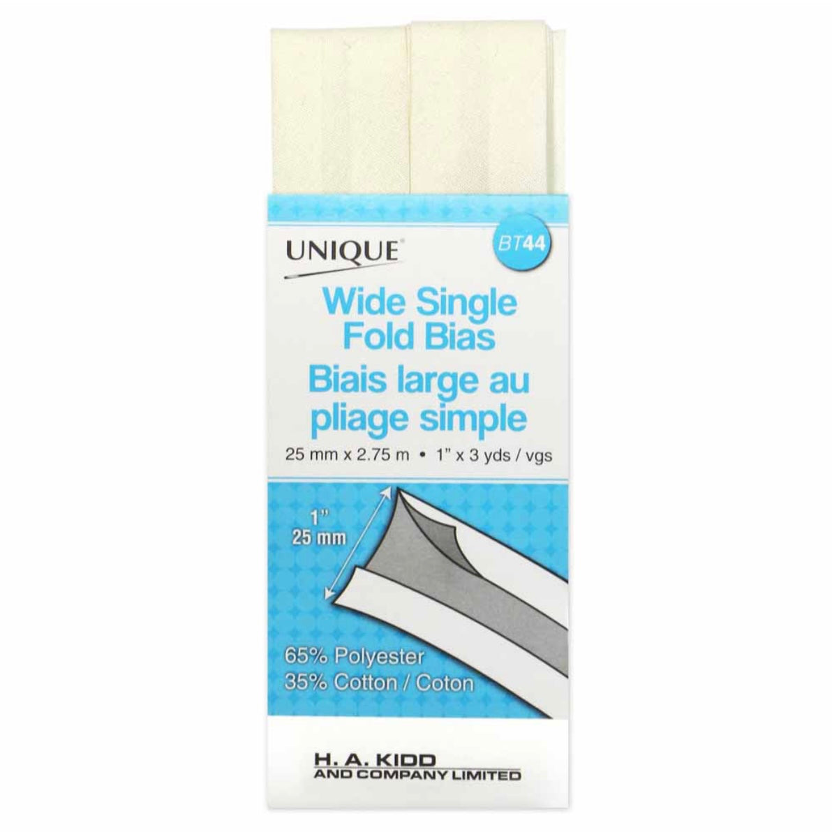 Wide Single Fold Bias Tape - 25mm x 2.75m