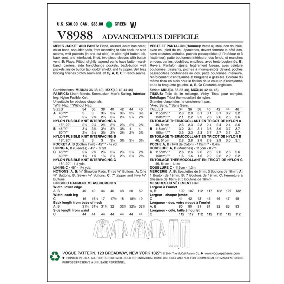 Vogue V8988 Career/Suit Sewing Pattern