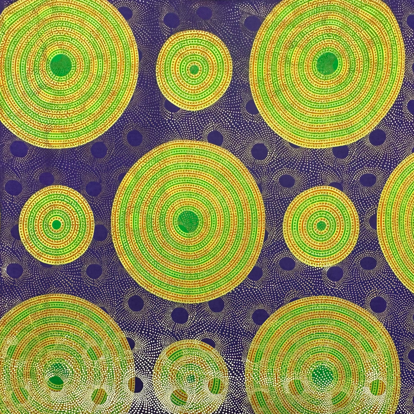 African Printed Cotton - Circles - Metallic Gold/Purple/Yellow/Green/Red