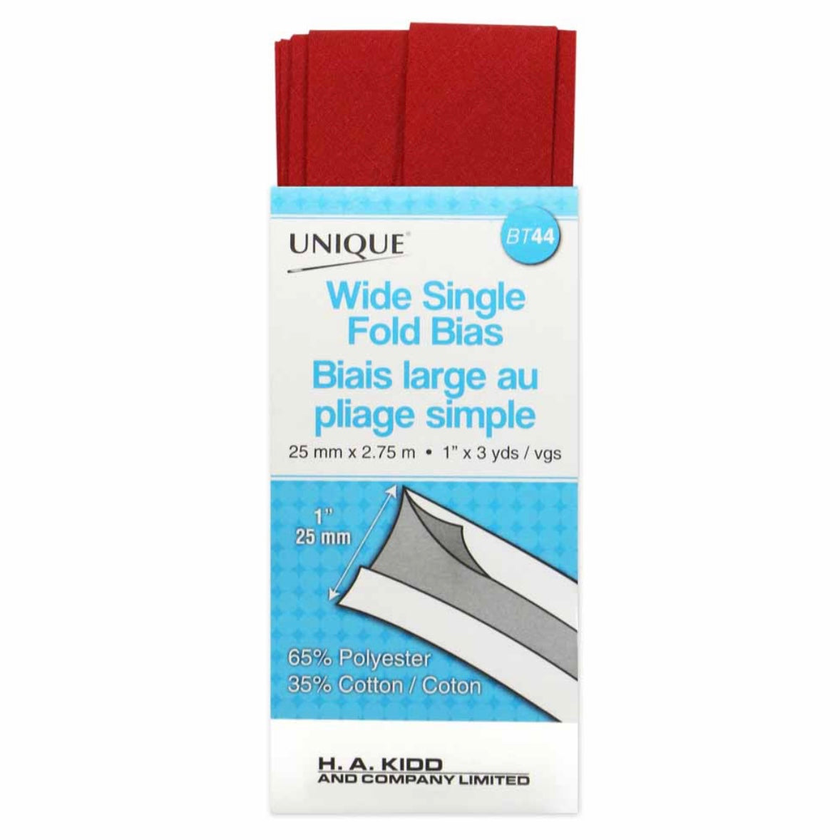 Wide Single Fold Bias Tape - 25mm x 2.75m