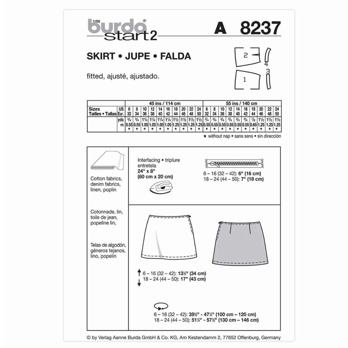 Skirt Sewing Pattern - Burda Young 8237