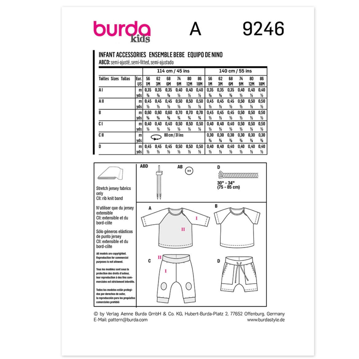 Burda Kids 9246 - Infant T-shirt and Bottoms Sewing Pattern