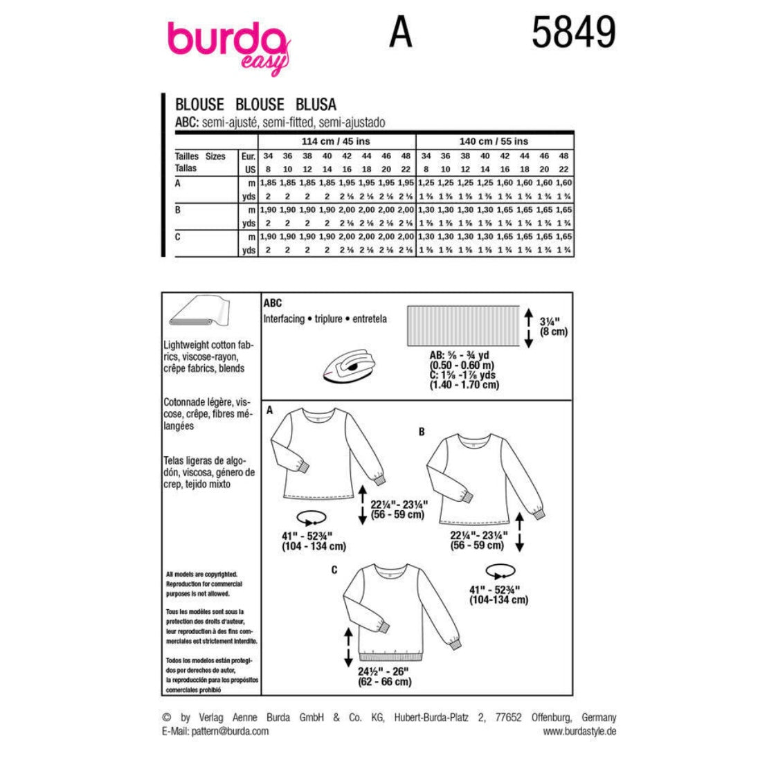 Blouse Sewing Pattern - Burda Easy 5849