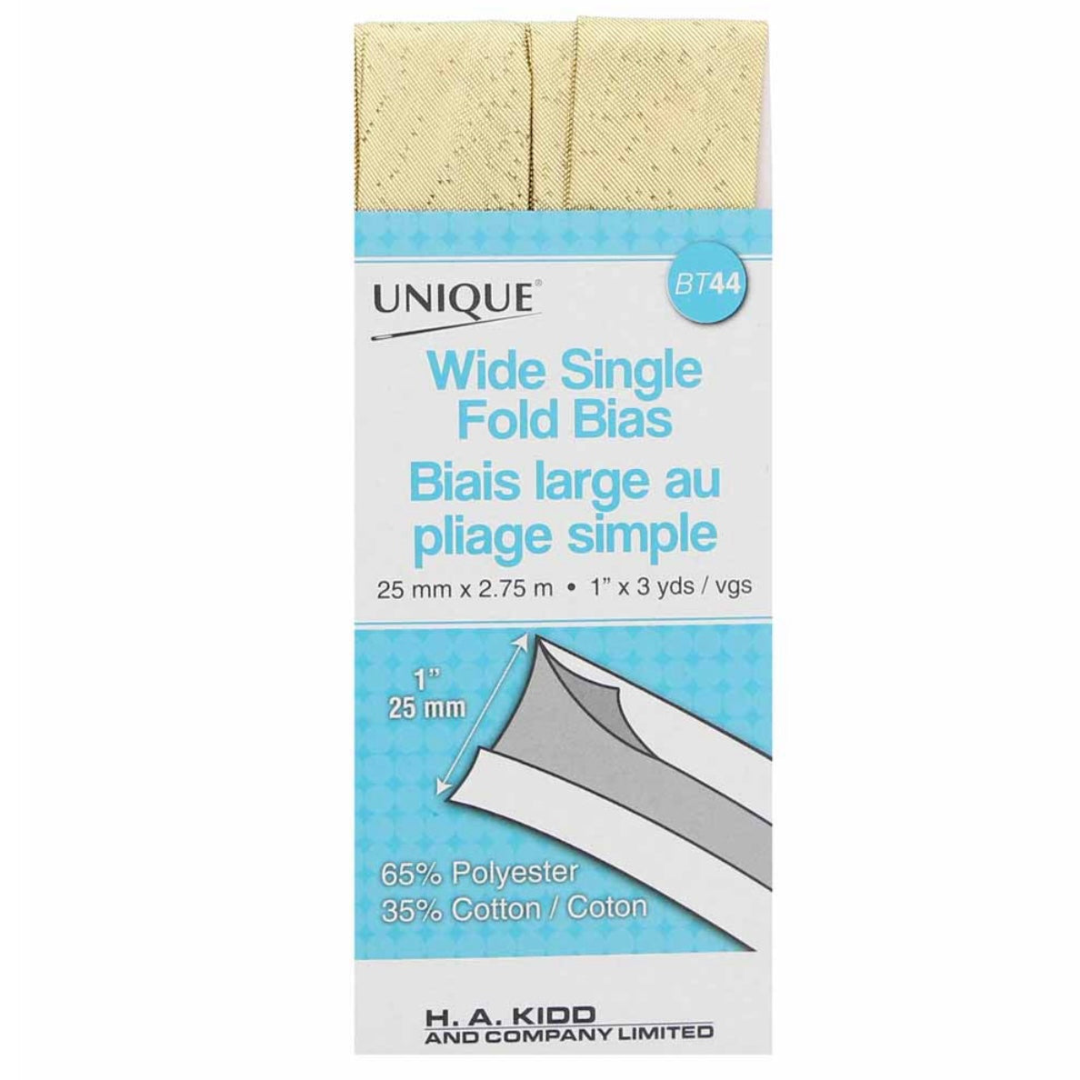 Wide Single Fold Bias Tape - 25mm x 2.75m