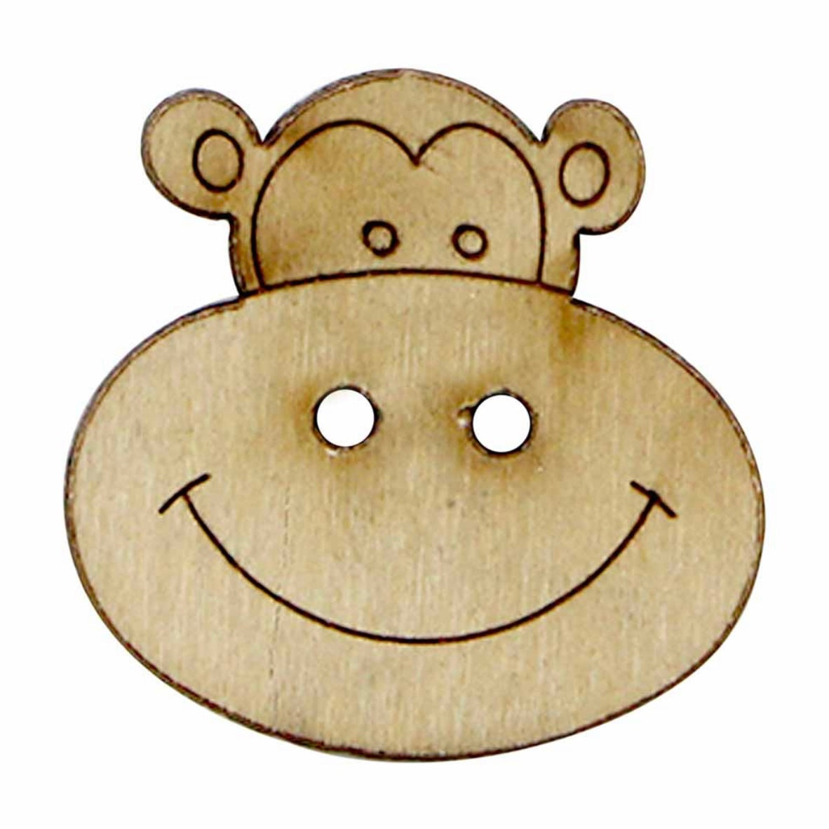 Novelty 2-Hole Button - Natural - Monkey - 25mm - 2pcs