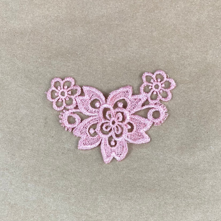 Floral Lace Embroidered Applique - Pink