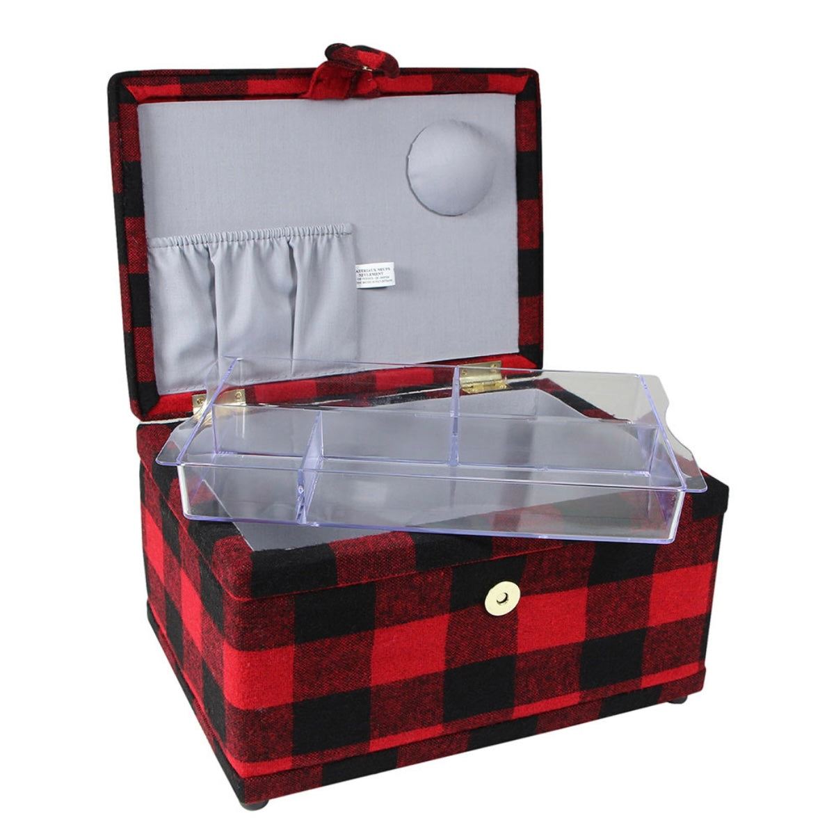 Medium Sewing Basket - Plaid - Black & Red - 25 x 19 x 15cm