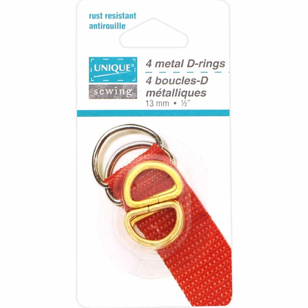 Metal D-Rings - 13mm (1/2″) - Gold - 4 pcs.