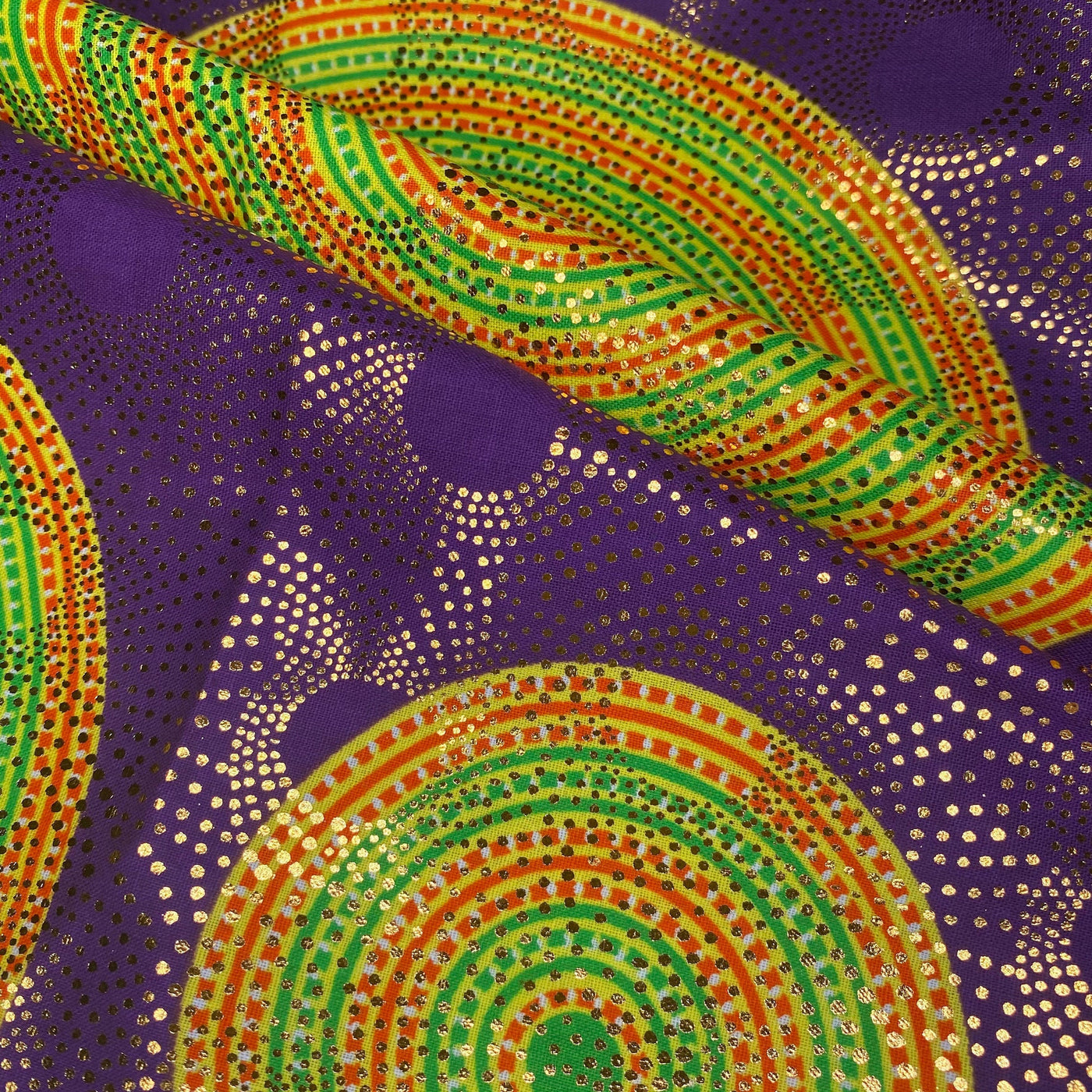 Metallic African Printed Cotton - Circles - Purple/Yellow/Red/Green