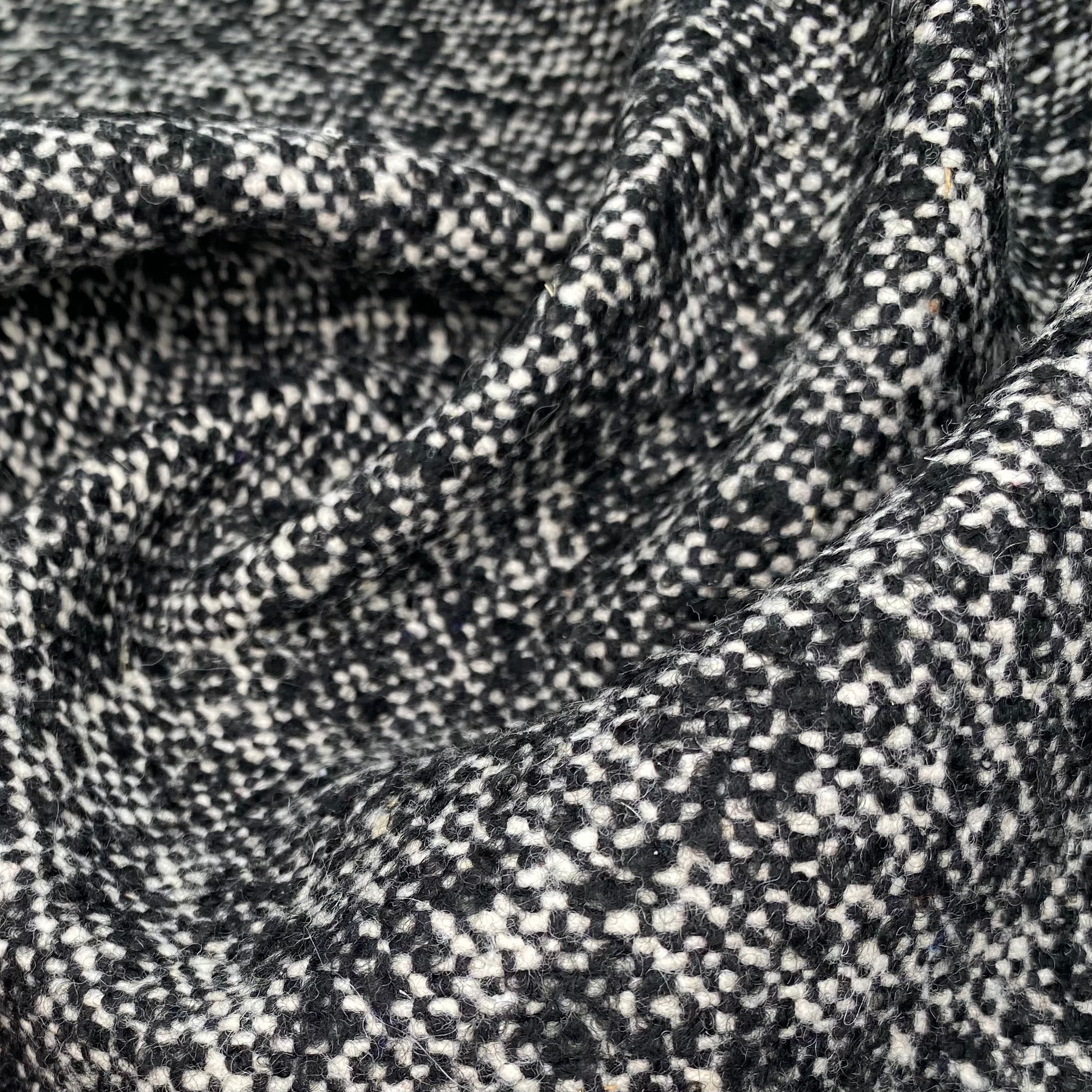 Pre-Interfaced Tweed Wool Coating - Black/White