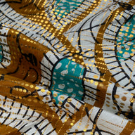 Waxed African Printed Cotton - Metallic Gold/White/Blue