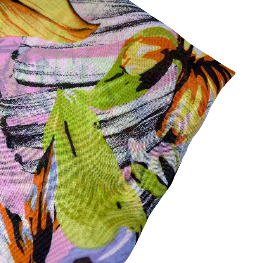 Tropical Floral Printed Polyester Chiffon - Pink