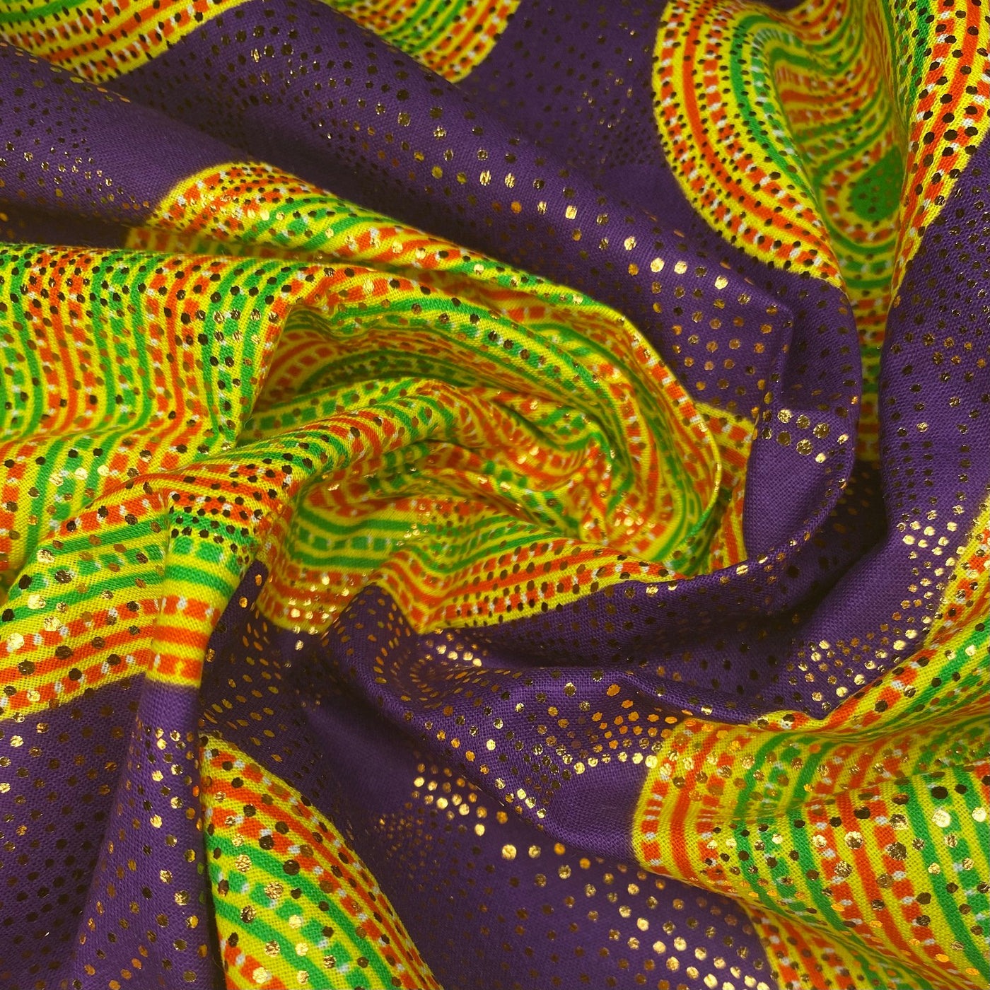 Metallic African Printed Cotton - Circles - Purple/Yellow/Red/Green