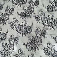 Floral Embroidered Lace with Finished Edges - Black/Silver