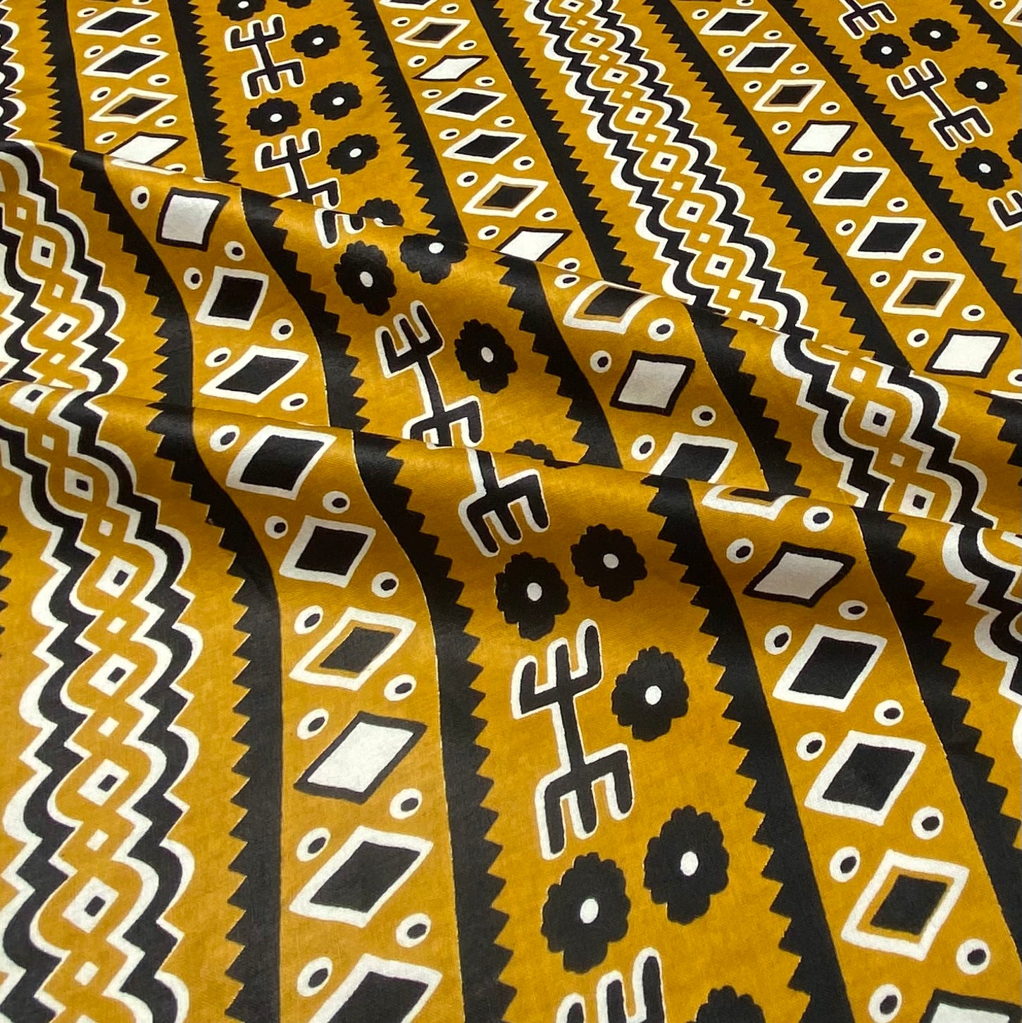 Super Wax African Printed Cotton - Striped - Gold/Black