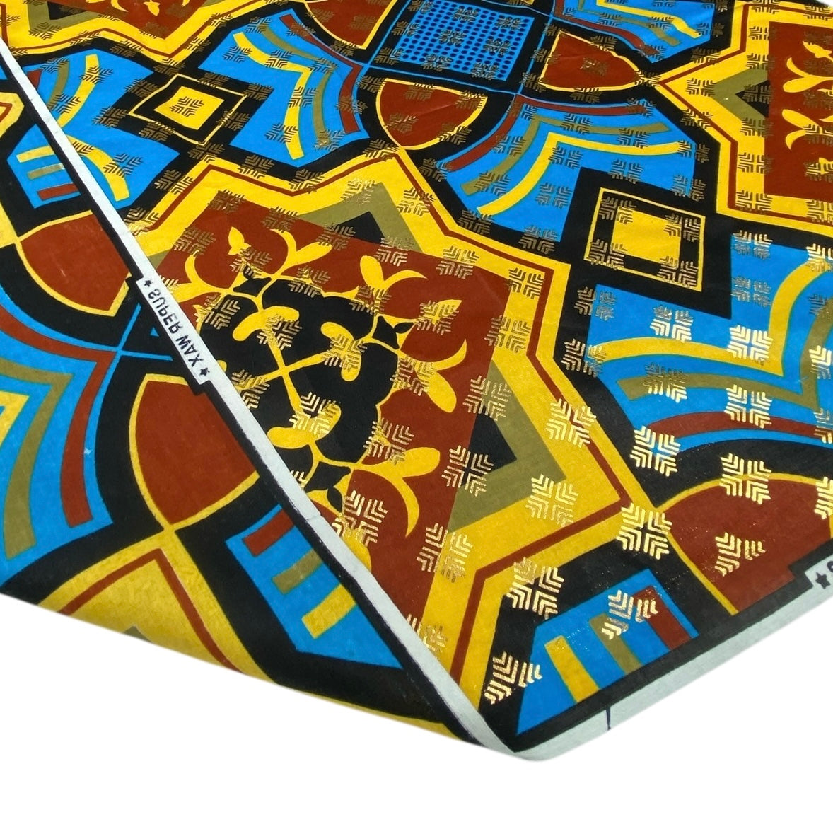 Metallic Super Wax African Printed Cotton - Blue/Yellow/Gold