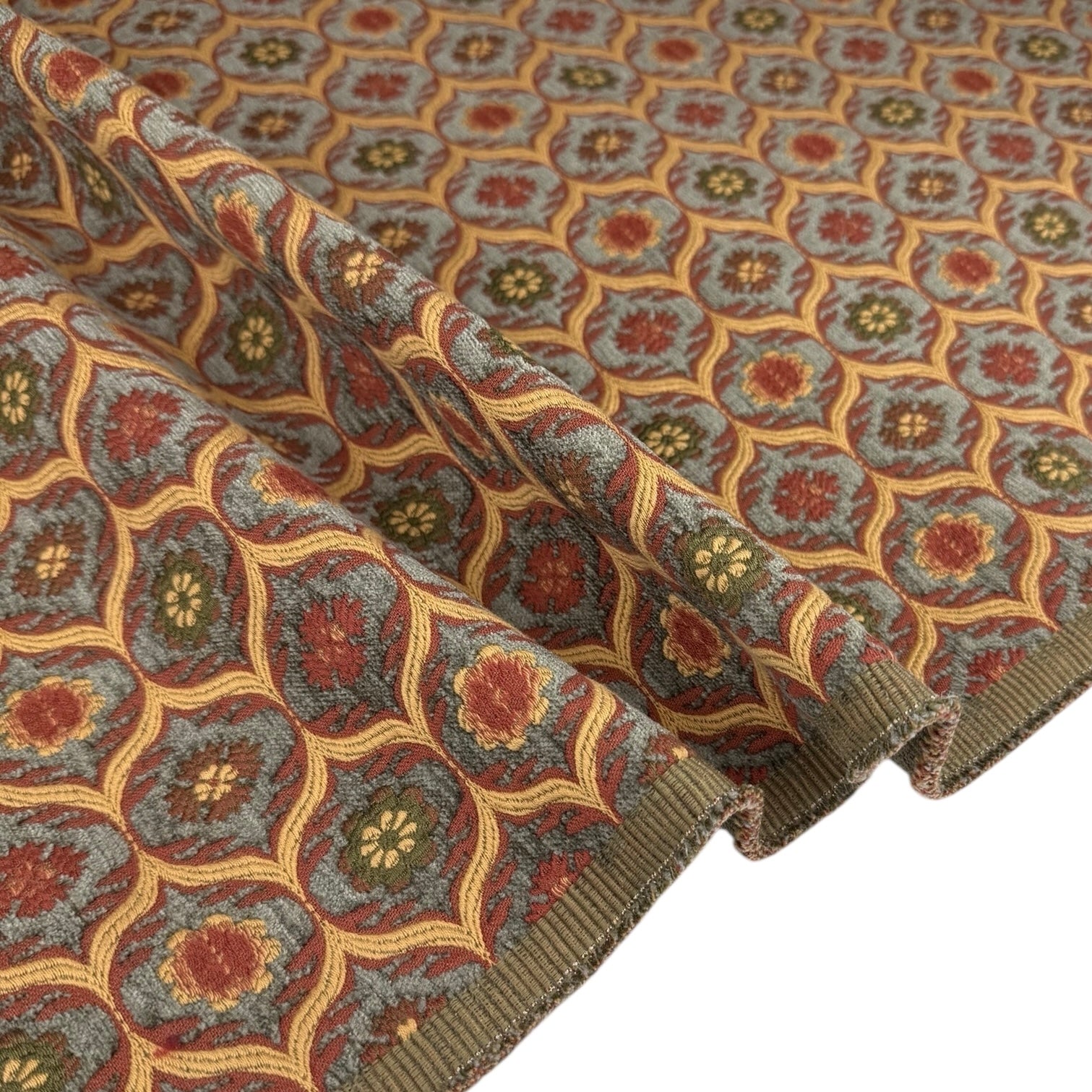 Patterned Chenille Upholstery Remnant  - Rust/Taupe/Gold/Green