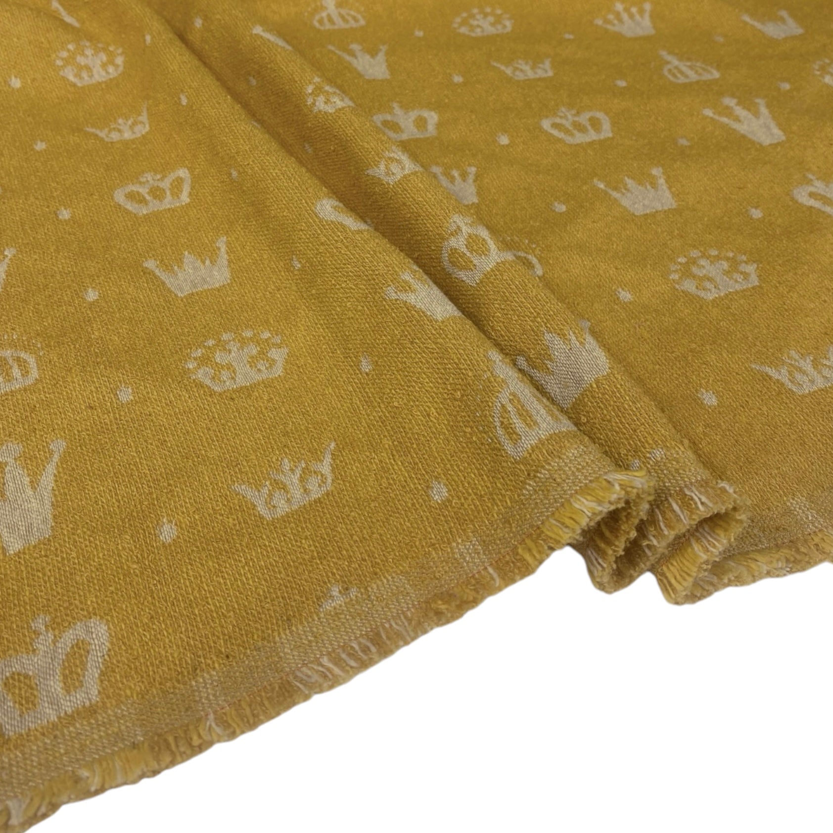 Patterned Crown Upholstery Remnant - Mustard/Beige/White