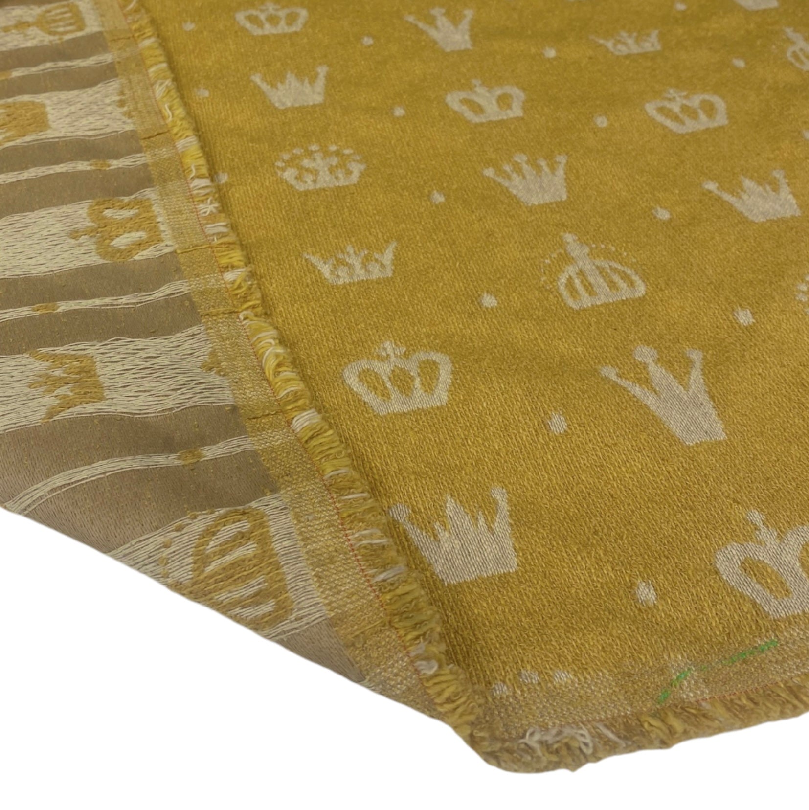 Patterned Crown Upholstery Remnant - Mustard/Beige/White