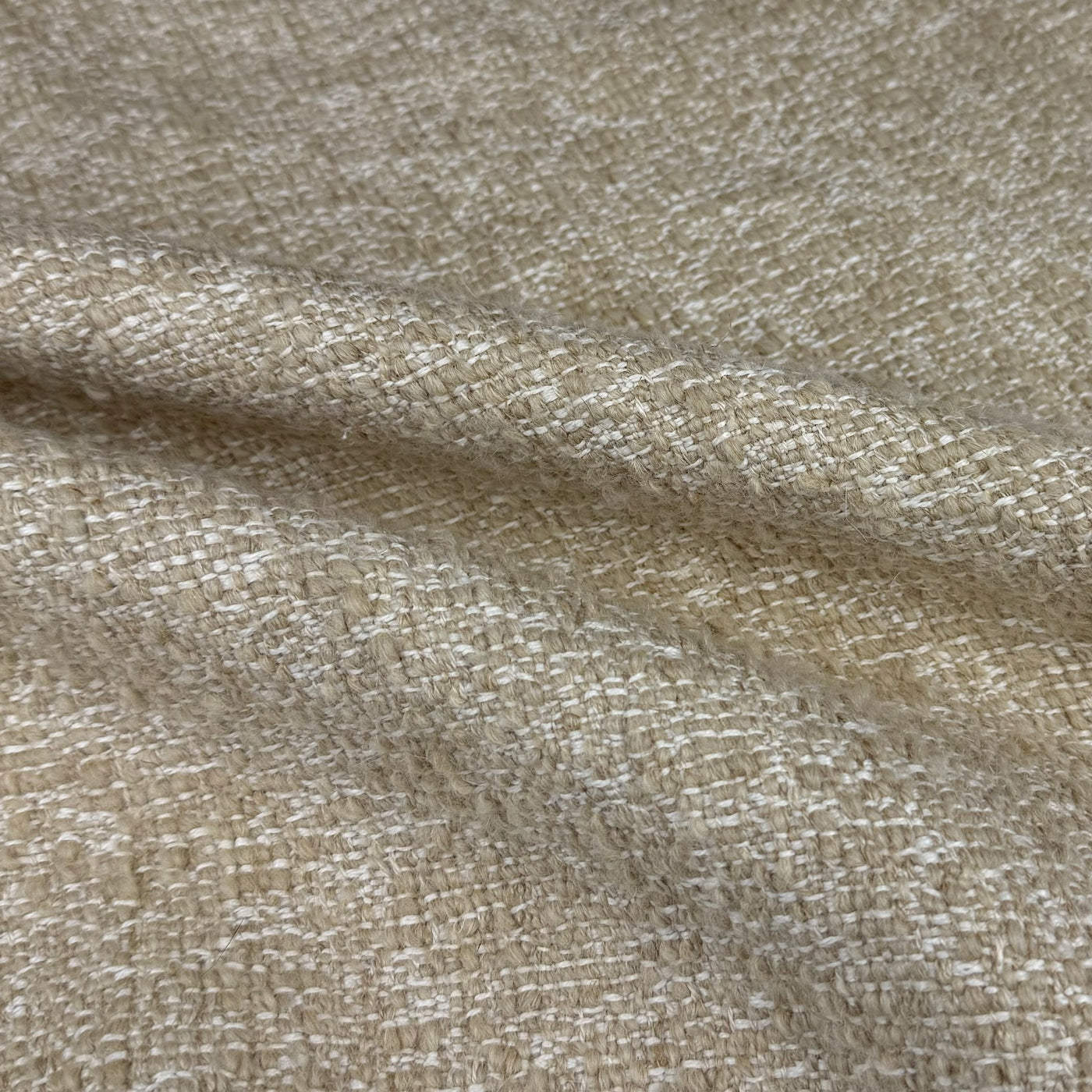 Woven Wool Linen Blend Upholstery Remnant - Beige/White