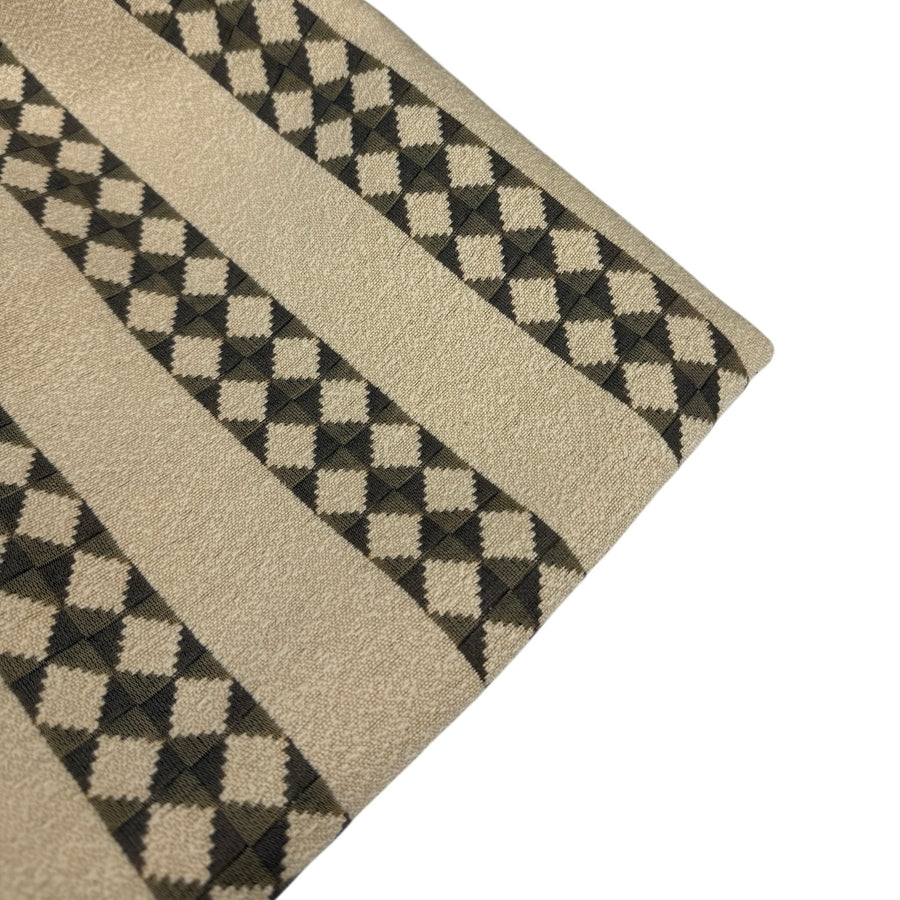 Woven Striped Diamond Patterned Cotton Blend Upholstery Remnant - Beige/Turquoise