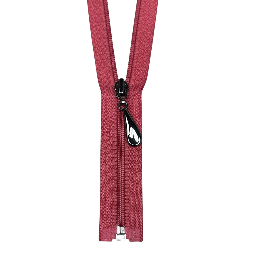 Coil One-Way Open End Zipper 17” - Red/Gunmetal