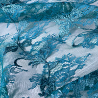 Floral Embroidered Lace with Finished Edge - Remnant - Blue
