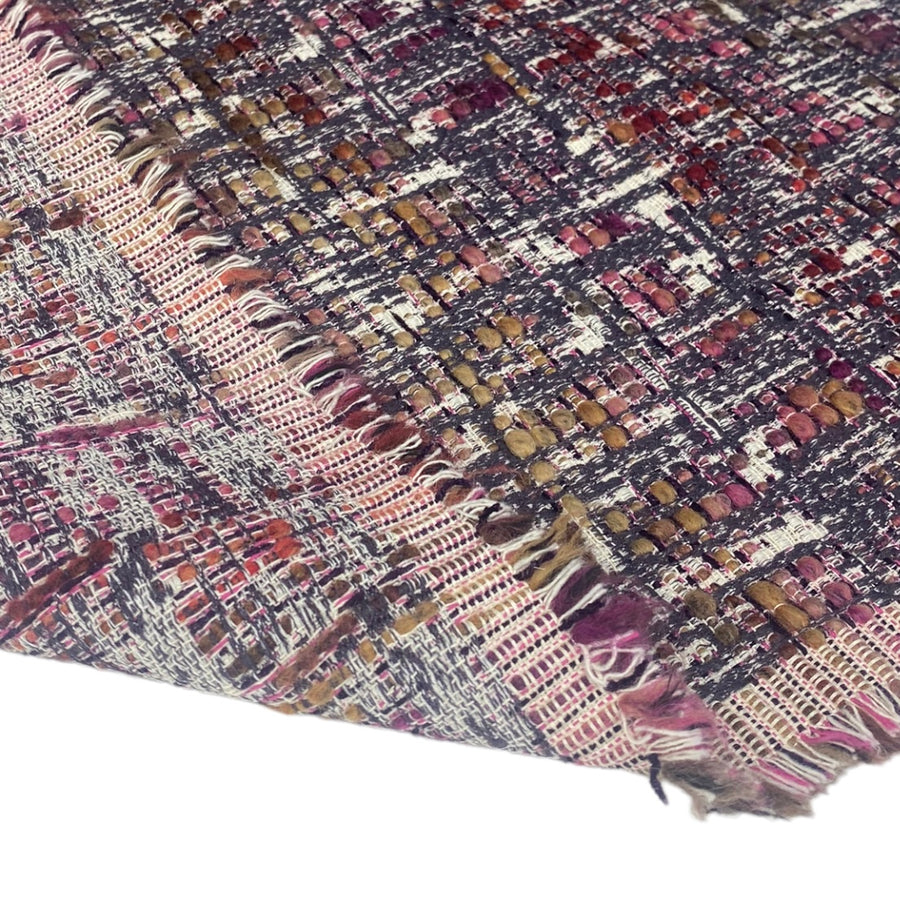 Boucle Upholstery Remnant  - Red/Purple/ Ivory