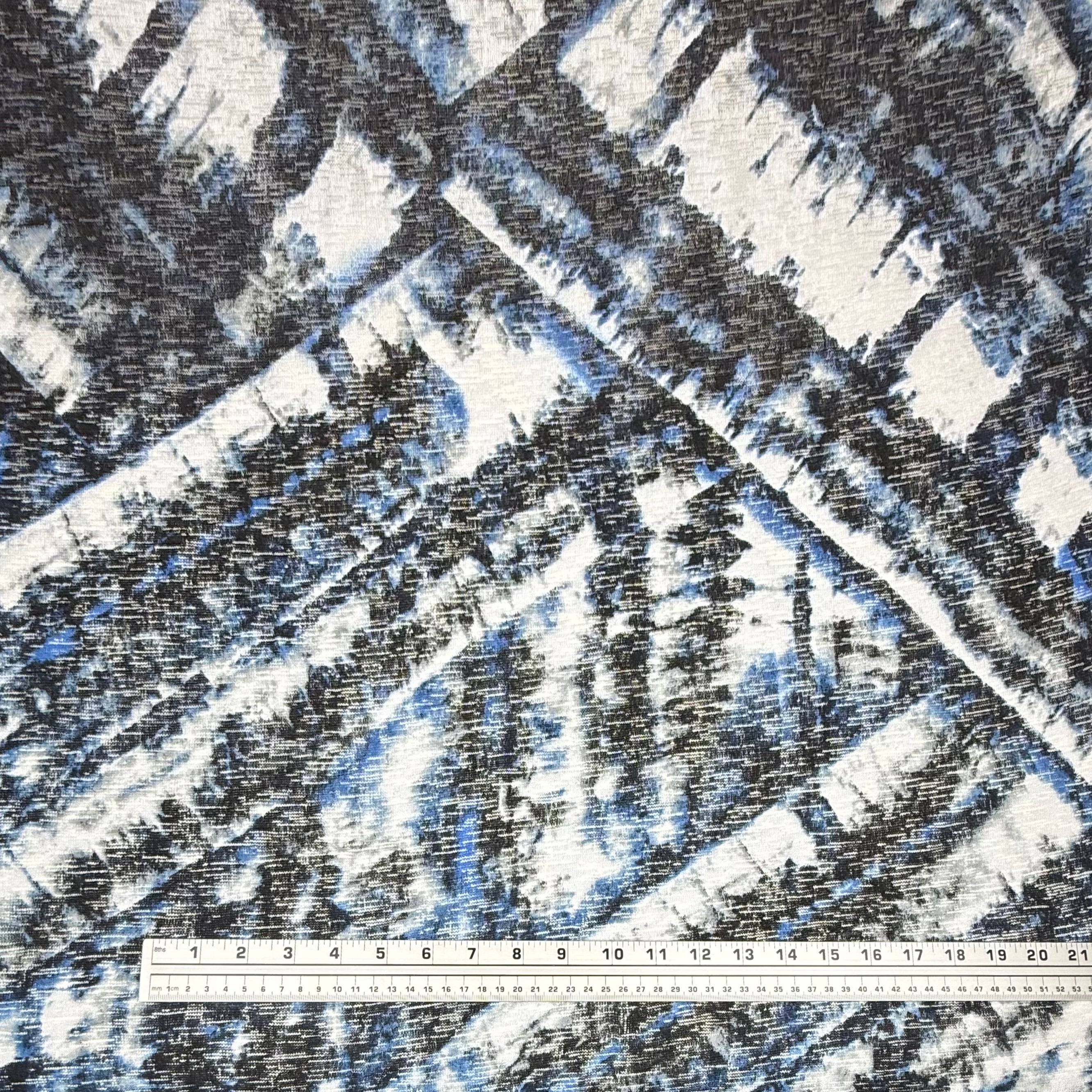 Abstract Printed Stretch Knit - Blue/Black/White