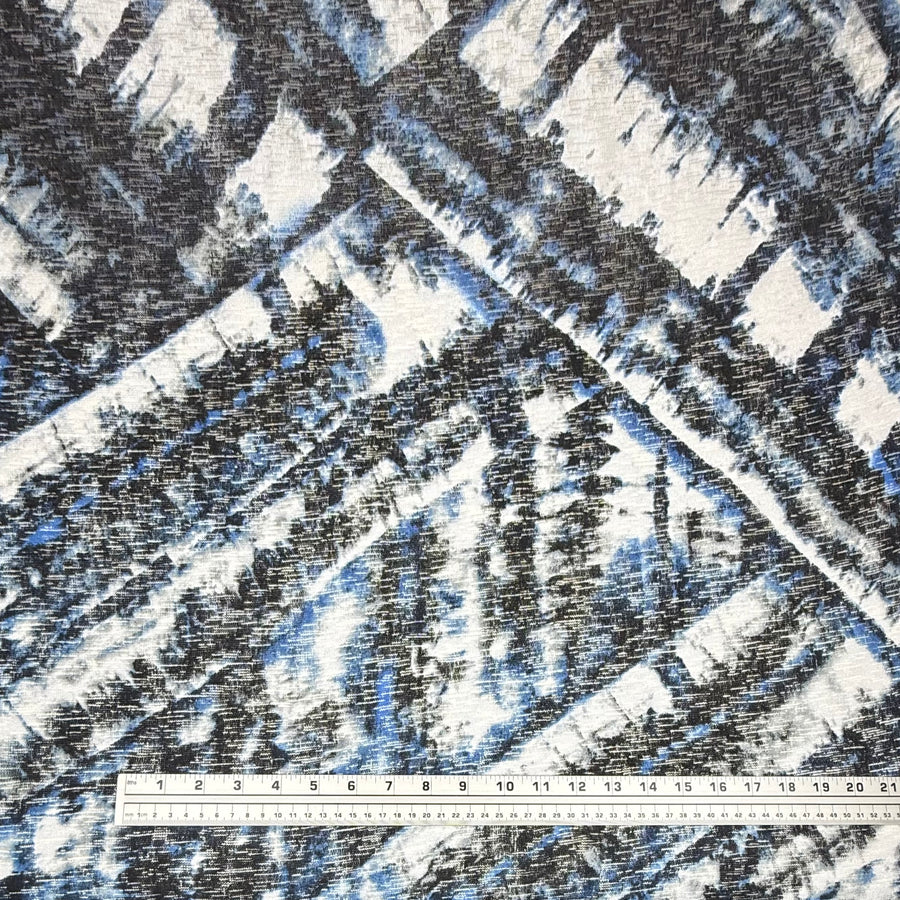 Abstract Printed Stretch Knit - Blue/Black/White