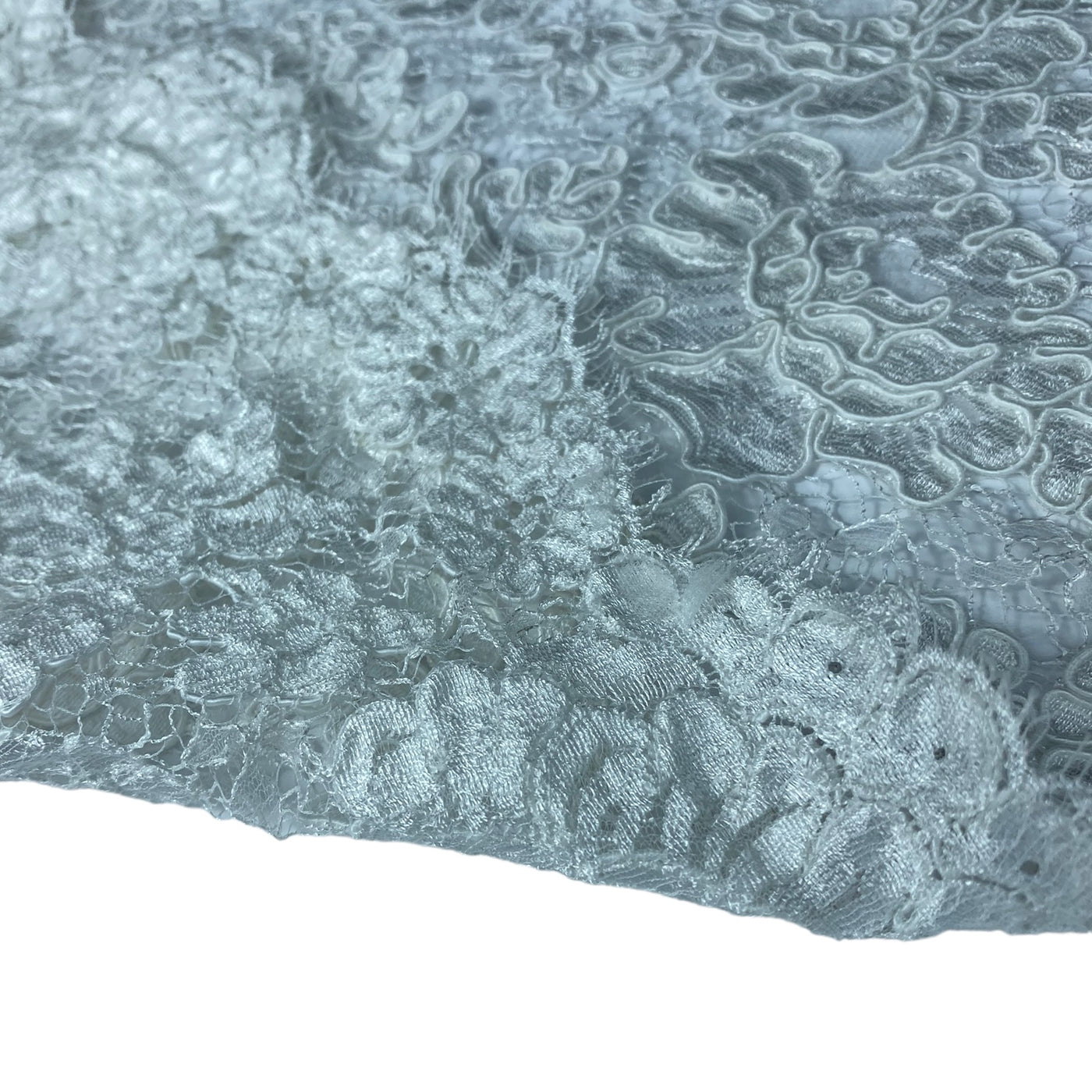 Corded French Lace with Finished Scalloped Eyelash Edge - Remnant - White