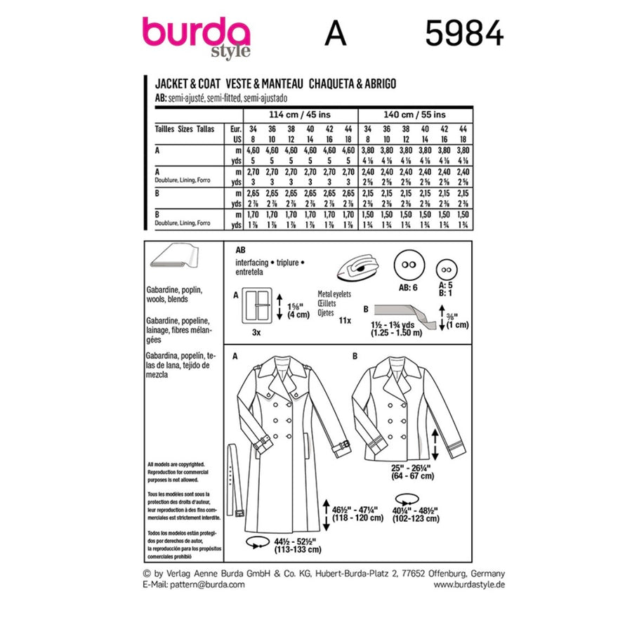 Burda Style 5984 - Jacket & Coat Sewing Pattern